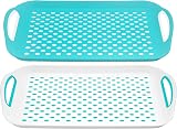 DIVCHI 2-Pack Serving Tray Set Non-Slip Green White with Handles 40.5 x 28.5 cm