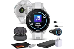 Garmin Forerunner 165 Music GPS Running Smartwatch, Fitness Tracker Smart Watch for Women and Men Bundle with Accessories - Mist Gray/Whitestone