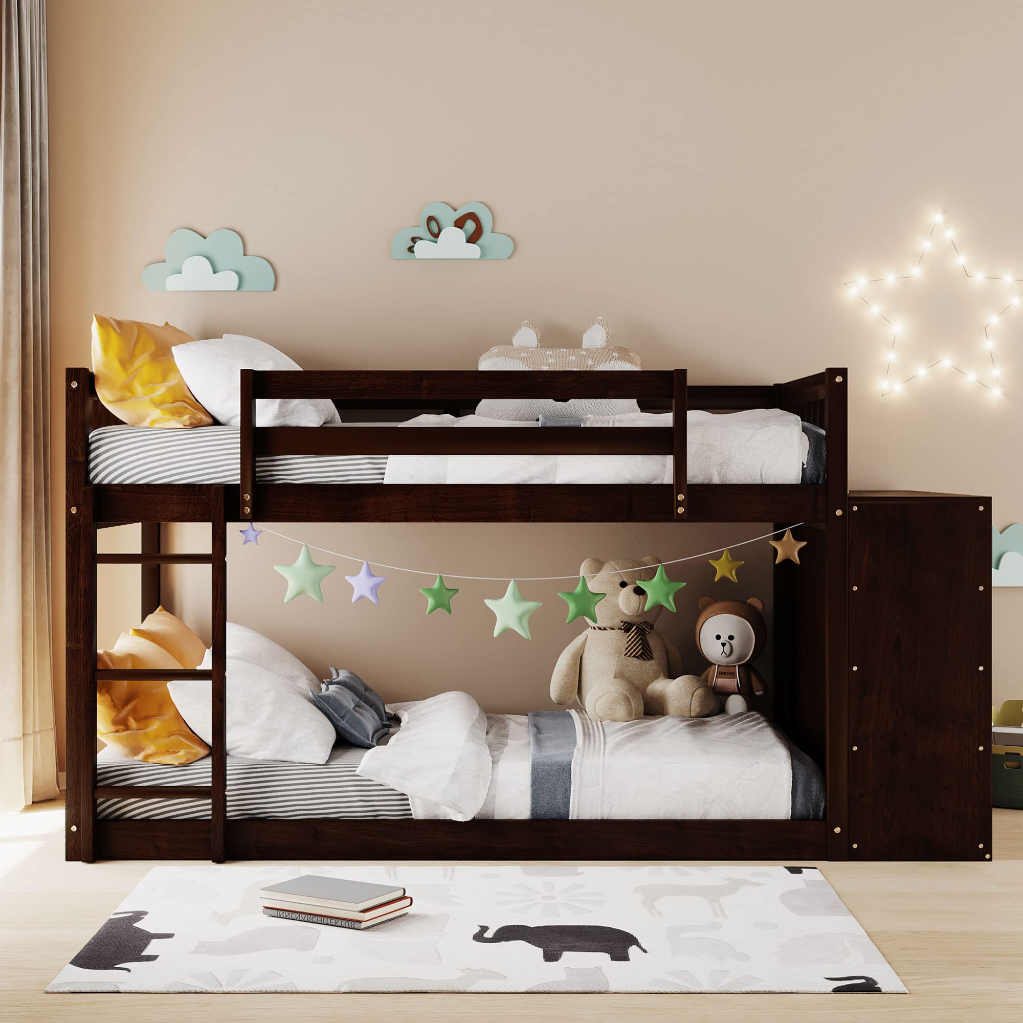 Mua BIADNBZ Twin Over Twin Floor Bunk Bed with Guard Rails and Movable ...