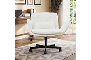 ZRNINR Criss Cross Chair with Wheels and Adjustable Arms，Wide Cross Legged Office Chair with Side Pockets，Swivel Computer Des