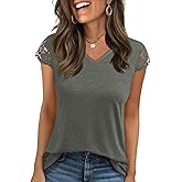 Womens Tops V Neck Short Sleeve T Shirts Womens Summer Tops Casual Soft Basic Lace Tops Spring Summer Tees Clothes 2026