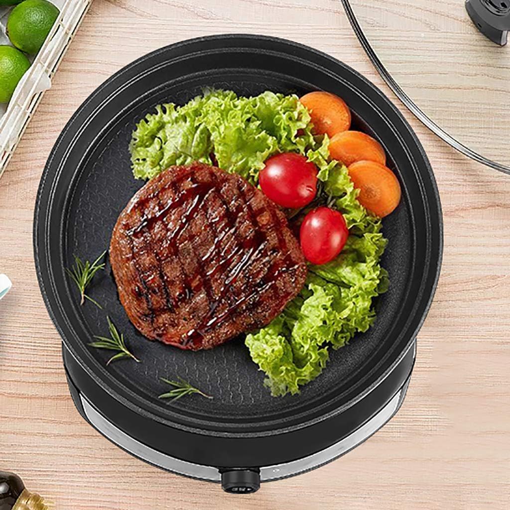 review Multifunctional Household Barbecue Grill, 30cm Large Diameter, Non-Stick Coating, Transparent Glass Cover, 1300W