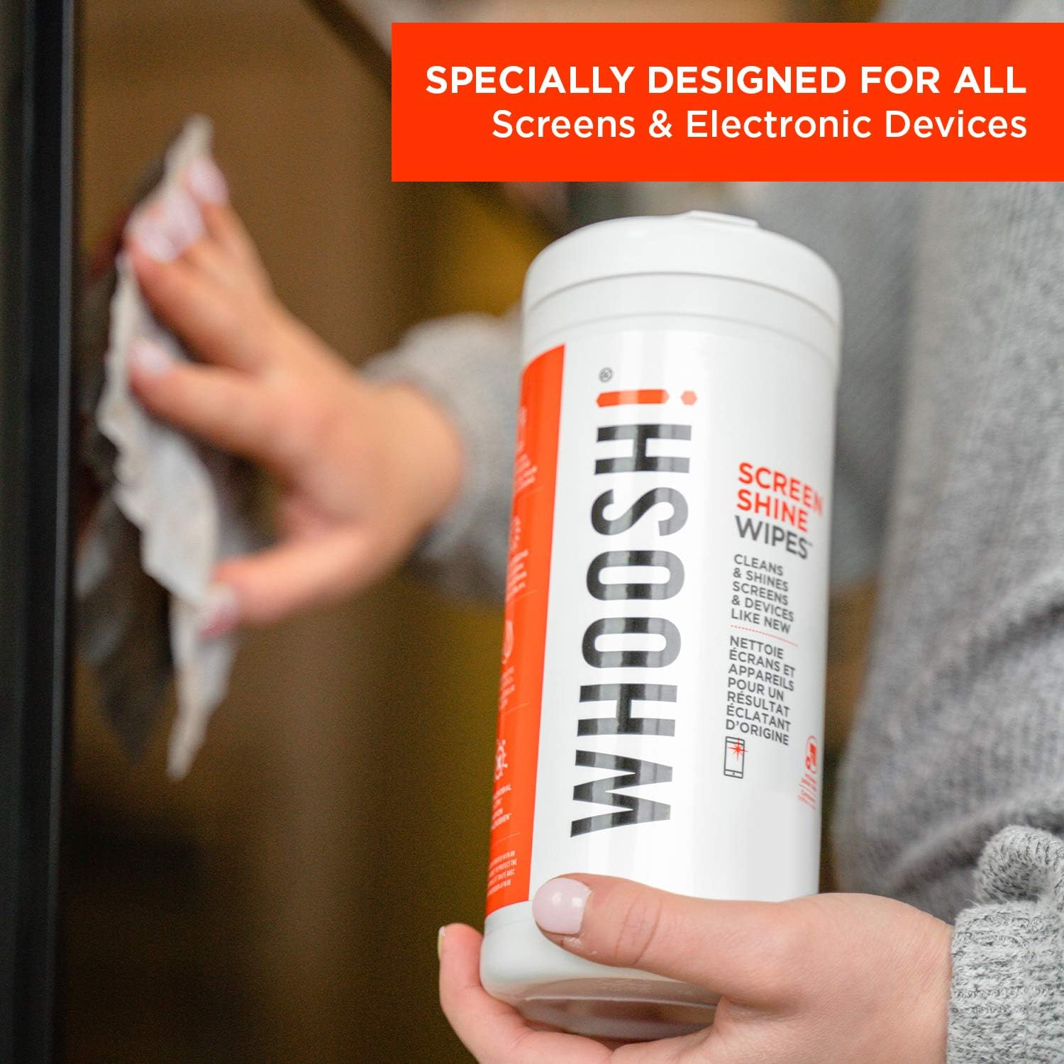 WHOOSH! Screen Shine 90 Electronic Wipes with Microsuede Cloth, Lint-Free, Non-Abrasive Wipe Design with Streak-Free Finish - Image 3