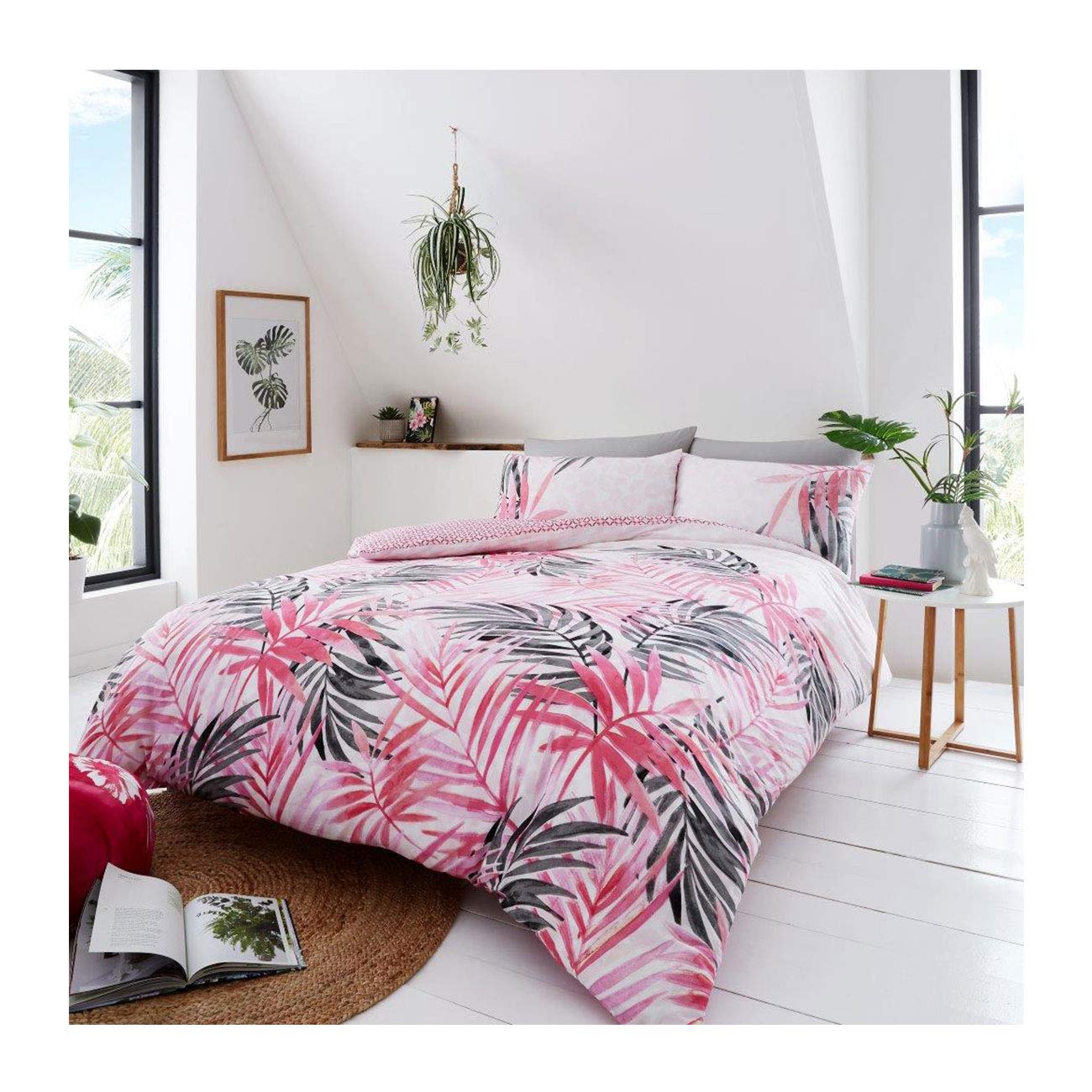 Luxurious Leopard Leaves Bed Set with Duvet Cover and Pillow Cases, Polyester-Cotton, [ King - Pink ]