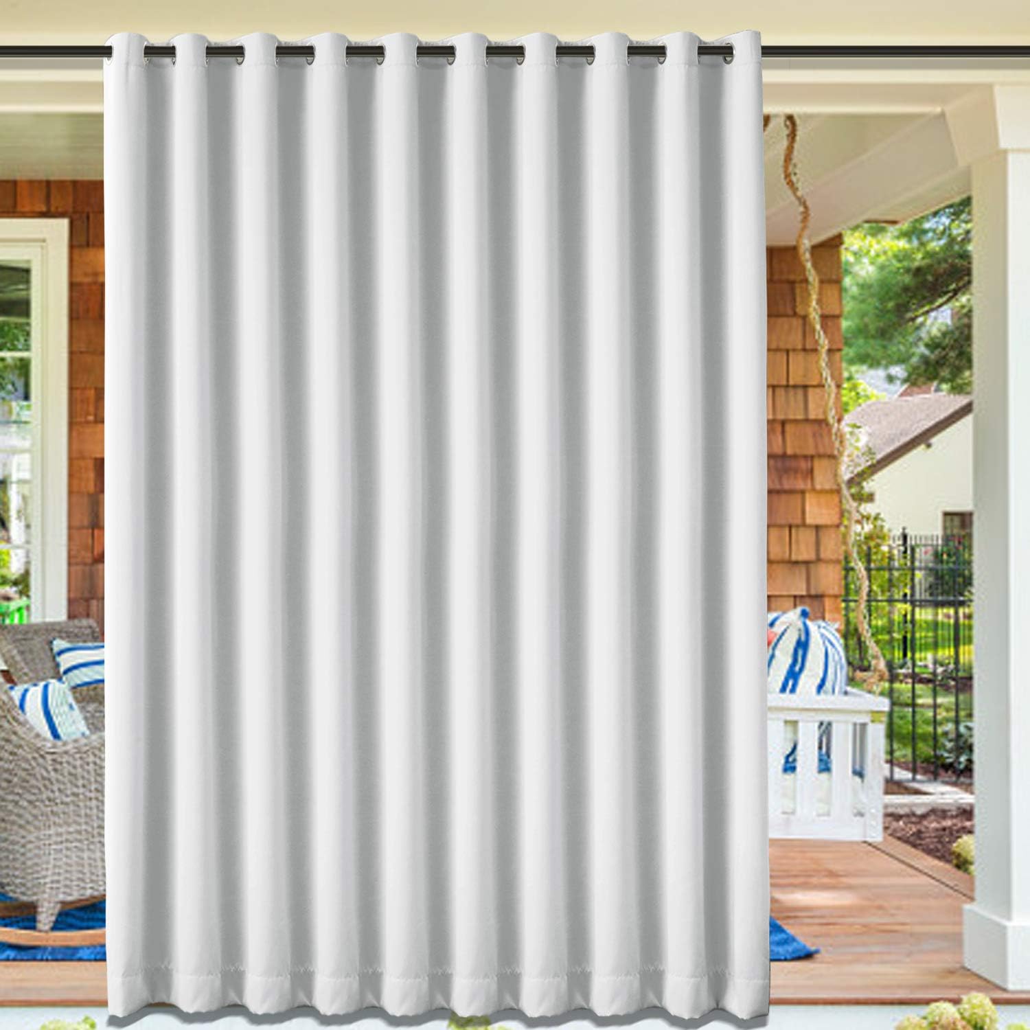 Outdoor Curtains - cololeaf Outdoor Curtains for Patio Waterproof 108 inches Solid Cabana Grommet Top Window Curtain Panel for PatioPorch Gazebo Pergola Dock Beach Home Greyish White 100