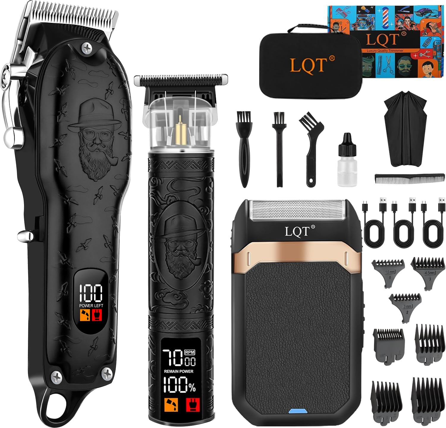 Photo 1 of LQT Professional Hair Clipper Set for Men Electric Shaver Razor Cordless Hair Cutting Barber Clippers Beard Trimmer Men’s Grooming Kit Gifts for him (Black)