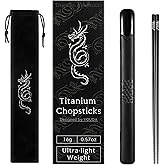 Youda 99.8% Pure TITANIUM Chopsticks 1 Pairs with Black Carrying Case Ultralight and Reusable Chopsticks for Camping, Home, Travel