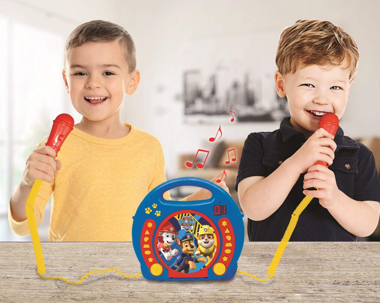 Lexibook Paw Patrol Chase Marshall, Karaoke CD Player with 2 Microphones, Programming Function, Headphones Jack, for Kids, with Power Supply or Batteries, Blue/Red, RCDK100PA