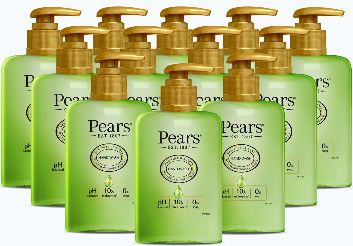 Pears Pure & Gentle Moisturising Hand Wash with Lemon Flower Extract - Enriched with Glycerin and Natural Oils, 10x More Moisturiser* - Suitable for Men and Women | 250ml (12 Pack)