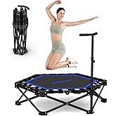 HXD-ERGO 42'' Foldable Mini Trampoline, Rebounder Trampoline with Adjustable Foam Handle, Fitness Trampoline for Indoor, Outdoor, Home Gym,Max Load 460lbs