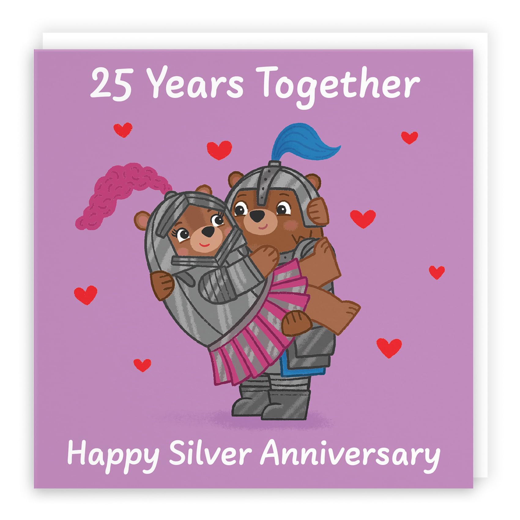Hunts England - Cute 25th Anniversary Card - Silver Anniversary - Bears - 25 Years - For Him, Her, Couple, Men, Women - Love Story Collection