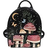 Showudesigns Mushroom Mini Backpack Purse for Women Teen Girls Shoulder Bag Butterfly Moon Night Daypack Small Travel Shopping Bag Handbag Tote Black
