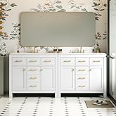 THINK 30 72 Inch White Bathroom Vanity with Double Sink,Modern Double Sink Vanity with 8 Drawers & 4 Cabinets,Soft Closing Do