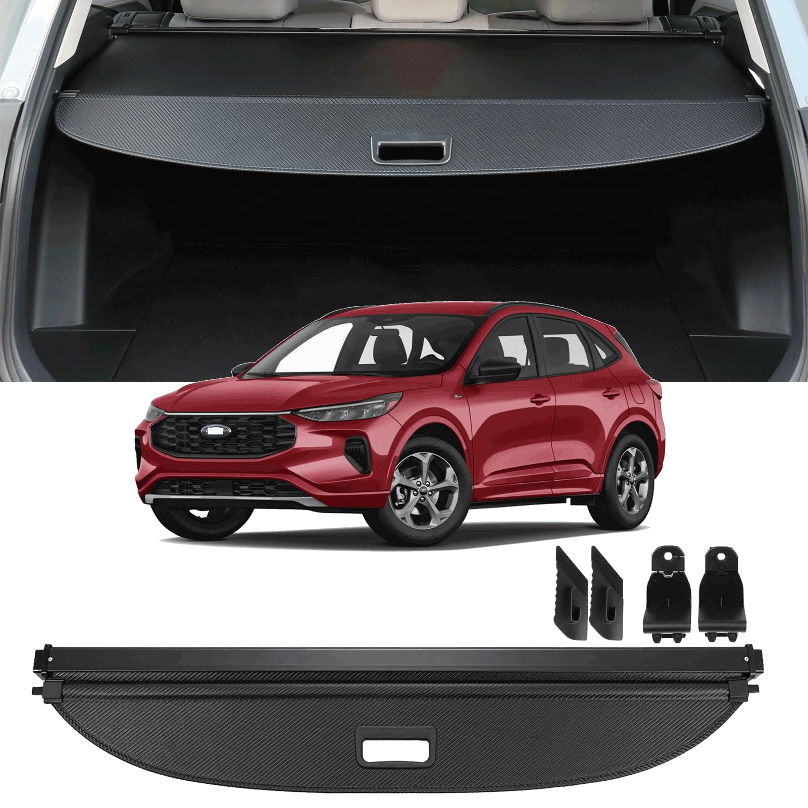 Photo 1 of Cargo Cover Compatible with 2020-2023 2024 Ford Escape Accessories Retractable Rear Trunk Security Cover Shielding Shade Ford Escape Cargo Cover 2020 2021 2022 2023 2024 (Carbon Fiber Texture, Balck