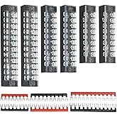VIKKSAER 12 Pcs 15A 600V Terminal Blocks, W/ 15A 400V Pre-Insulated Fork Terminal Strip, 8/10/12 Positions Screw Terminal Str