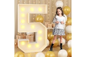 PAEYEQ 4ft Light Up Number 5 White Large Numbers with Lights Giant Mosaic Marquee Frame Letter for 5th Birthday Party Decorations Pre-Cut Cardboard Thick Foam Board Sign Anniversary New Year Graduations