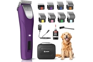FuzzyFix Professional Dog Clippers for Grooming - 2 Speed Pet Grooming Kit for Thick Curly Matted Coats - Low Noise Heavy Duty Cordless Hair Trimmer with Detachable Metal Blade