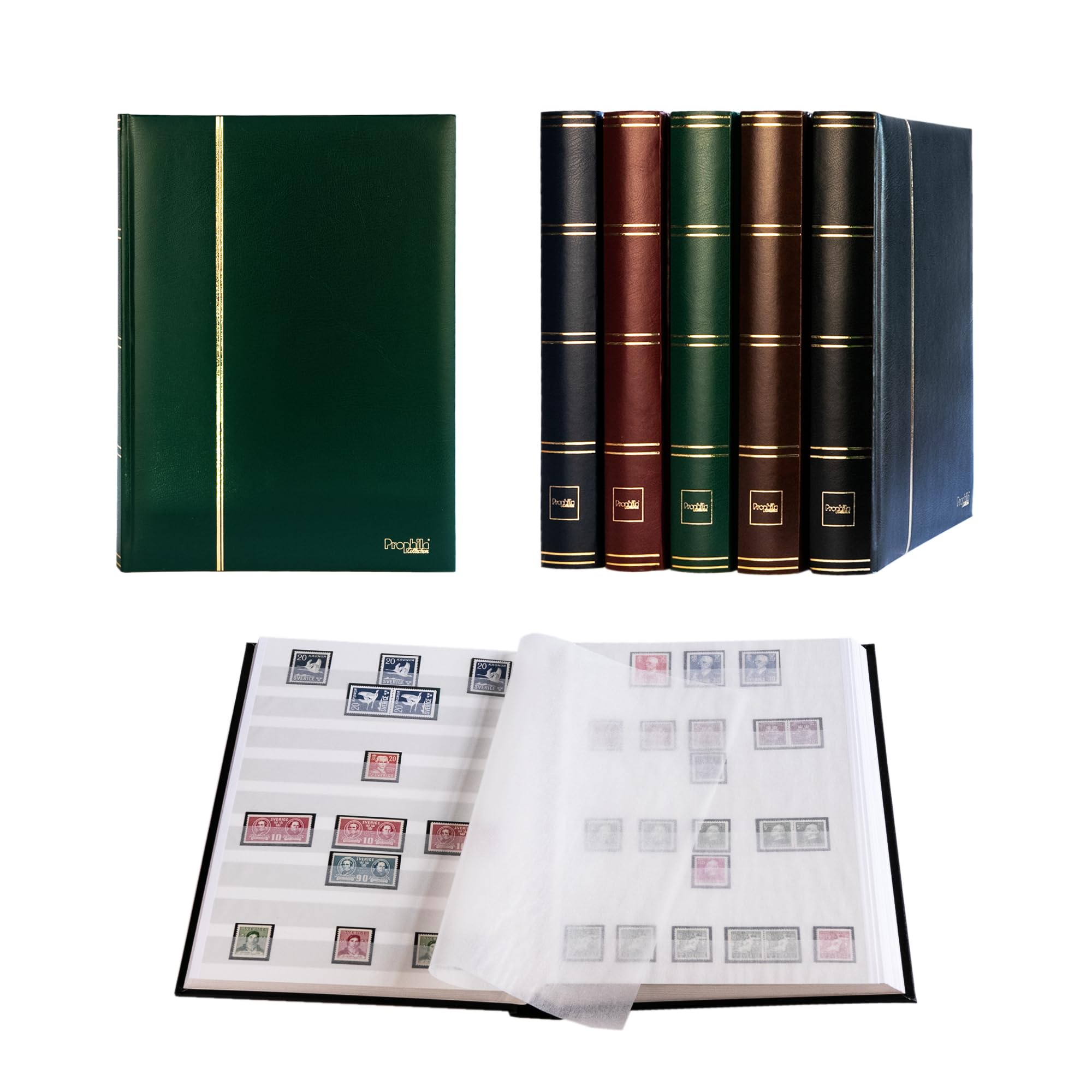 Prophila stockbook stamp album (new) 60 white sides, green cover