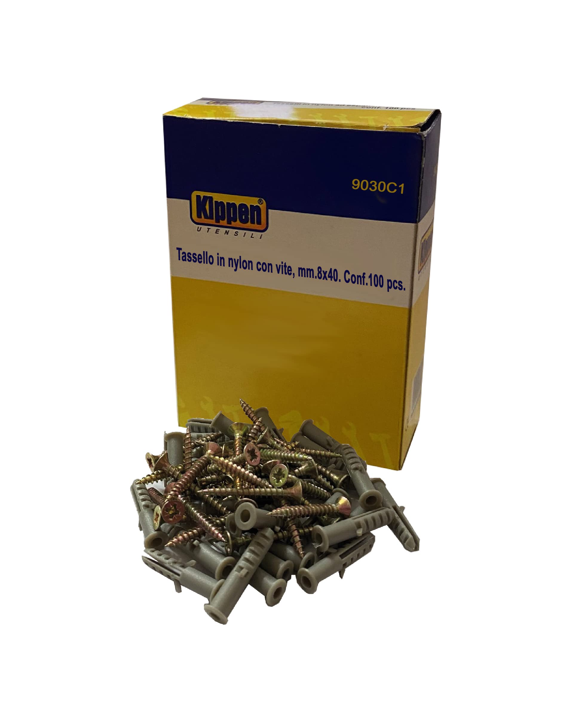 kippen 9030C1 Pack of 100 Nylon Dowels with Screws. Measures 8x40 mm