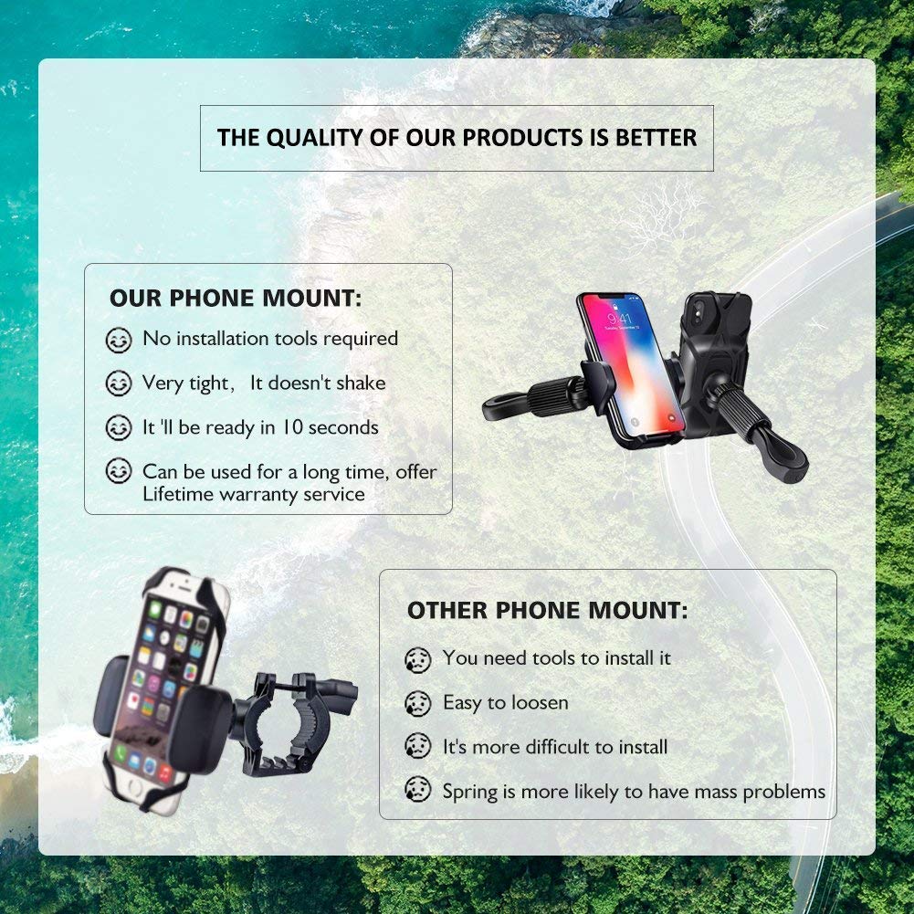 Likorlove Bike Phone Mount, Universal Bicycle Motorcycle Handlebars Cellphone Holder, 360° Rotation Cycling Cradle Clamp, Bike Accessories for iPhone, Samsung, GPS.