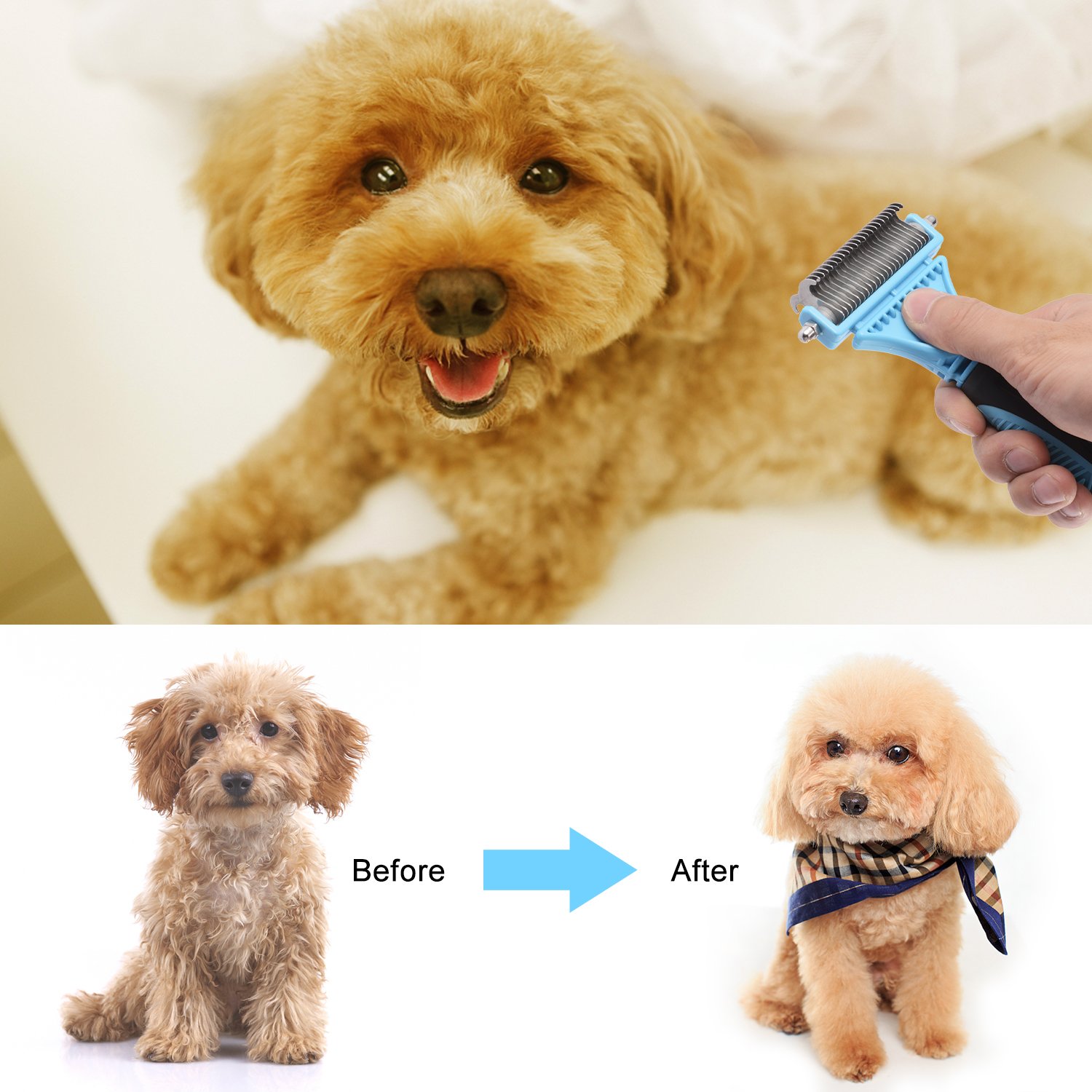 Double Sided Pet Dematting Comb with 35 Blades, Dog Undercoat Rake for Removing Mats & Tangles, Pet Grooming Brush Tool for Small, Medium and Large Breed