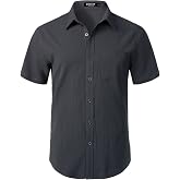 JEMITOP Mens Stretch Wrinkle Free Texture Shirts | Lightweight, Summer, Beach, Stylish, Button Down, Short Sleeve, Casual, Vacation