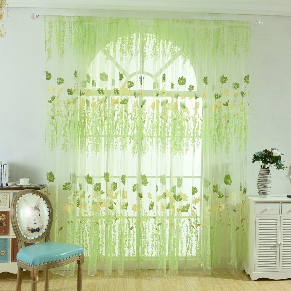 Tomtopp Offset Printing Sheer Curtain Yarn Tulle Window Screen Voile Panel (Green)