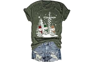QBILY Winter T-Shirt for Women Family Christmas Party Tops Funny Xmas Baby It's Cold Outside Snowman Graphic Tees