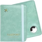 ILIYAH Passport Holder with AirTag – RFID Blocking Travel Document Wallet, Leather Passport Cover with AirTag Slot, Keeps Passport Safe & Trackable (Blue)