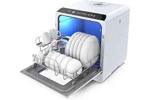 Portable Dishwasher Countertop, IAGREEA No Hookup Needed Mini dishwasher with 5 L Built-in Water Tank & Inlet Hose, 6 Programs, 360° Dual Spray, Extra Dry Function for Apartments/Camping/Dorms/RV