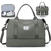 Travel Duffel Bag with Shoes Compartment, Carry-On Overnight Weekender Bags for Women, For Spirit Airlines 18x14x8 Personal Item Bag