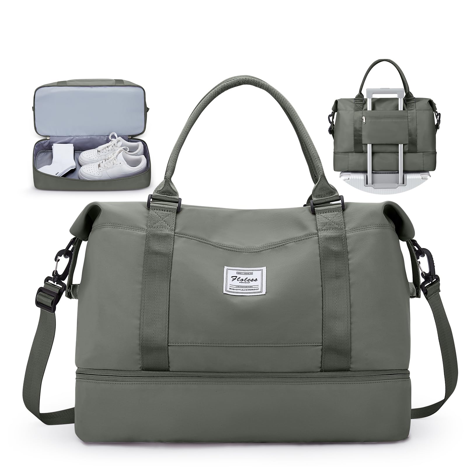Photo 1 of Travel Duffel Bag with Shoes Compartment, Carry-On Overnight Weekender Bags for Women, For Spirit Airlines 18x14x8 Personal Item Bag