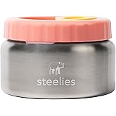 Steelies 8oz Vacuum Sealed Compact Stainless Steel Insulated Food Container for Hot & Cold Food for Kids, Easy to Open No Twisting Lid, 100% Leak Proof (Pink)