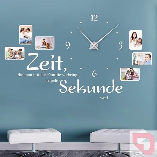 DESIGNSCAPE® Wandtattoo Uhr Familienzeit mit Fotorahmen Zeit, die man