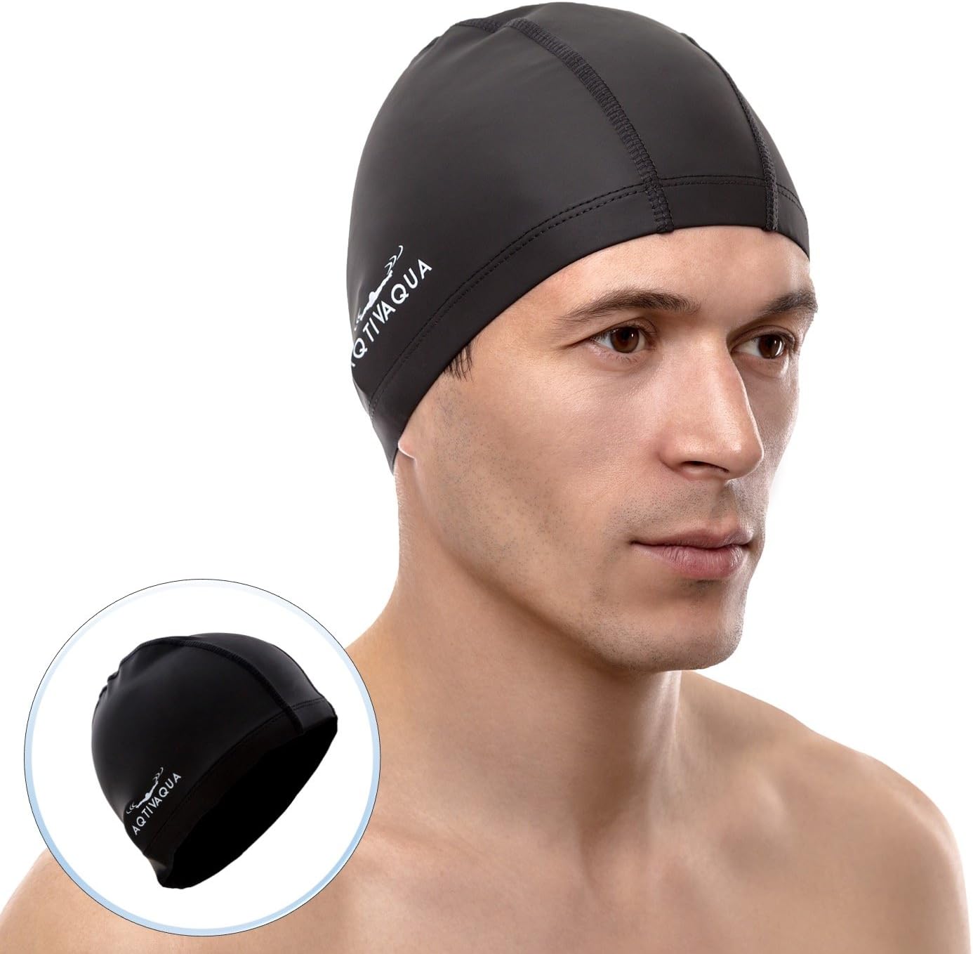 AqtivAqua Spandex Swimming Cap with Protective Layer + Tube Carry Case // Swim Cap for Men Women