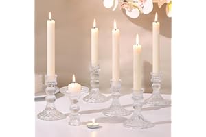 DARJEN Clear Glass Candlestick Holders Set of 6, 4" H & 5" H Taper Candle Holders for Candlesticks & Pillar Candles, Diamond Candle Holders for Wedding Party Table Centerpiece, Home Decor