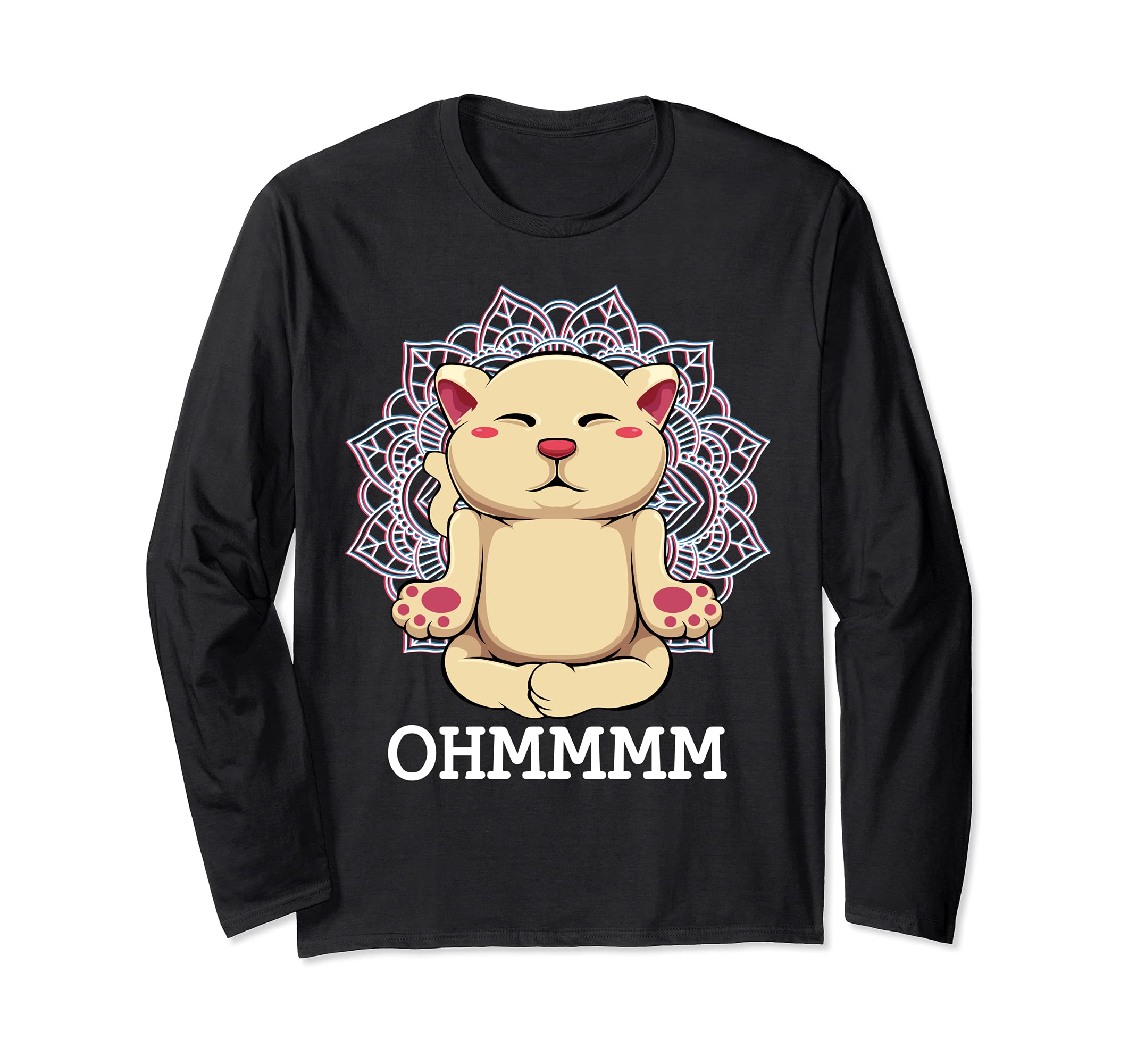 Yoga Meditation Fan Meditating Cat Kitten Mom Dad Design Long Sleeve T-Shirt