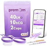 Premom Quantitative Ovulation Test Strips: 5X Pregnancy Rate Found* Use App | 40 Ovulation Tests - Numerical LH Range 0-65 mIU/mL &amp; 10 Pregnancy Test Strips &amp; 2 Reusable Urine Cups | Premom App