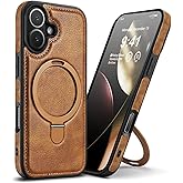VAUSERDY Magnetic for iPhone 17 Leather Case,Invisible Stand [Compatible with Magsafe] Slim Kickstand Phone Cove for iPhone 17 case，Brown