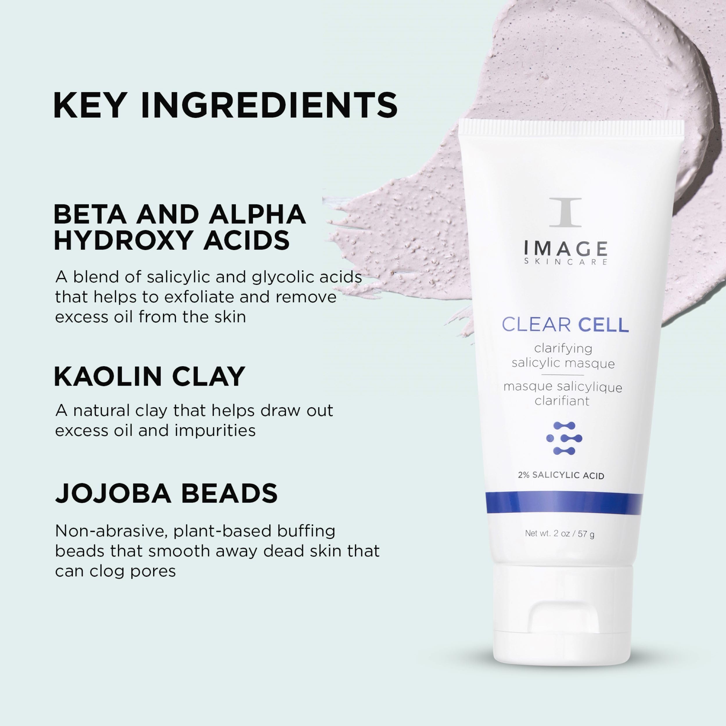 IMAGE Skincare, CLEAR CELL Clarifying Salicylic Masque, Exfoliating Kaolin Clay Facial Mask with Mattifying Effect, Targets Acne Prone Skin, 2oz