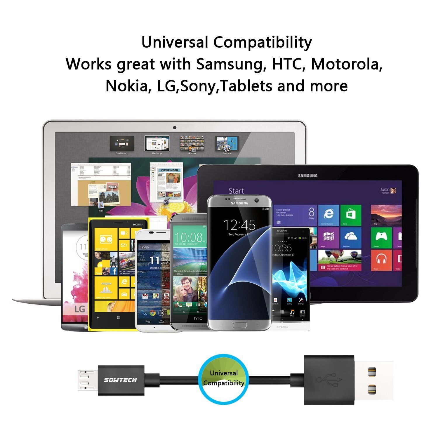 Micro USB Cable SOWTECH 3 Pack 3.3ft/1M Premium Micro USB Interconnects High Speed USB 2.0 A Male to Micro B Sync and Charging Cords for Samsung HTC Motorola Nokia and Android