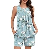 Enjoysoul Pajamas for Women Set 2 Piece Summer Pjs Sets Sleeveless Sleepwear Ladies Short Lounge Outfits with Pockets