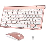 2.4G Mini USB Keyboard with Silent Mouse Combo for Laptop/Desktop/Table and PC, Ultra Slim Portable Mute Wireless Keyboard and Mouse Combo (USB Receiver in Keyboard) Rosy Gold