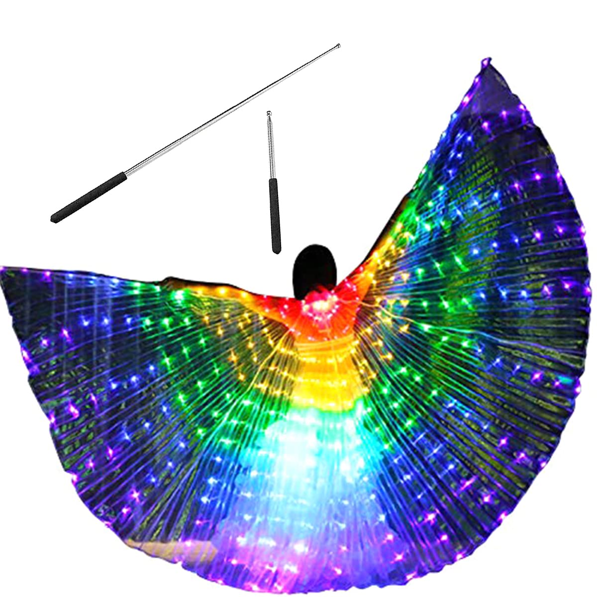 Photo 1 of HOTBEST LED Isis Wings, Belly Dance Wings, Light Up Colorful LED Butterfly Wings, Glow Angel Dance Wings with Telescopic Stick, Adults Child Performance Clothing for Christmas (Adult-Colorful)