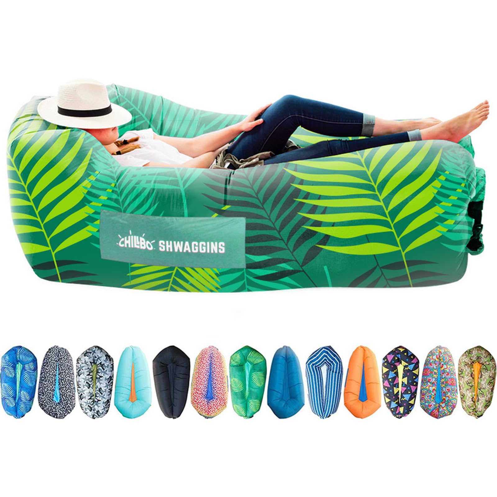 Chillbo Shwaggins Inflatable Couch – Cool Inflatable Chair. Upgrade Your Camping Accessories. Easy Setup is Perfect for Hiking Gear, Beach Chair and Music Festivals. (Green Leaf)