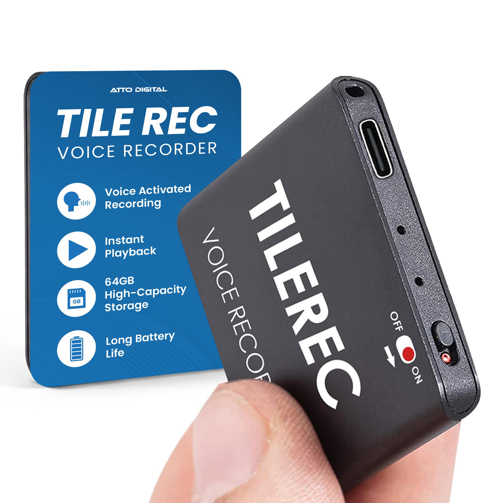 Photo 1 of aTTo Digital TileRec Voice Recorder with Playback – 64GB Digital Audio Recorder, Metal Case, USB-C & 1100 Hours MP3 Recording – Mini Portable Audio Recording Device for Meetings & Interviews
