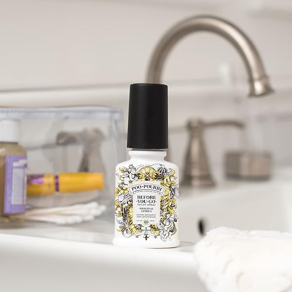 POO-POURRI BEFORE-YOU-GO TOILET SPRAY, ORIGINAL CITRUS, 2 FL OZ, UP TO 100 USES, BATHROOM ODOR DEODORIZER WITH ESSENTIAL OILS FOR HOME OR WORK, TRAVEL ESSENTIALS, TSA APPROVED SIZE, LEMON BERGAMOT