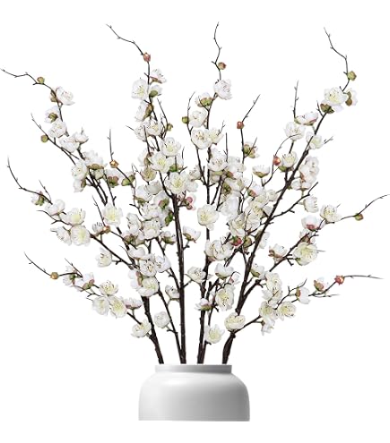 Ammyoo Lot de 4 branches de fleurs de cerisier artificielles pour la décoration intérieure du printemps et de l'été, fausses fleurs artificielles à longue tige pour mariage, maison, bureau, chambre