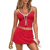 Nirovien Womens Tennis Dress Two Piece Outfits Workout Golf Skirt Set with Pockets Pickleball Athletic Skort Set