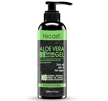 Recast Organic Aloe Vera Gel, Hydrating & Soothing Gel for Face, Body, Hair, Facial Moisturizer, After Sun Body Moisturisers - Care for Sunburn, post peel etc